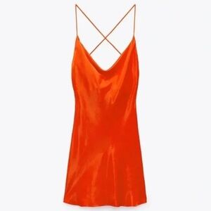 ZARA ORANGE SATIN MINI DRESS SIZE MEDIUM🧡🍑🍊